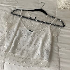 White sheer pearl top
